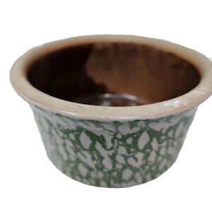 Vintage BEAUMONT BROTHERS POTTERY Sponged Green Crock BBP Bowl Signed 1993